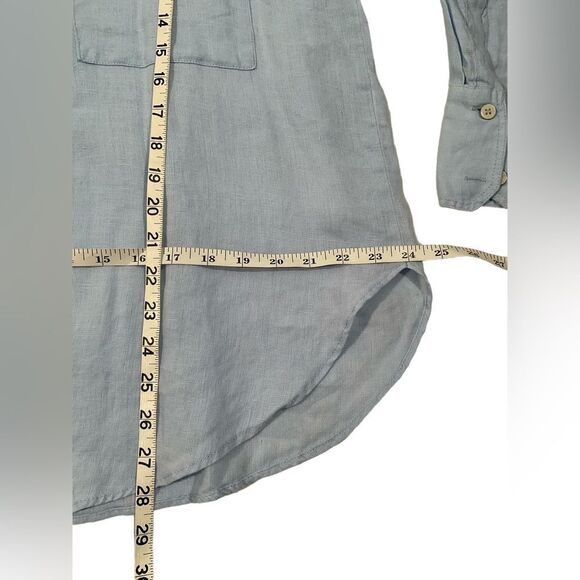 Zara Women's Size Large Linen Blue Button Down Long Sleeves Shirt Blouse - Picture 13 of 16